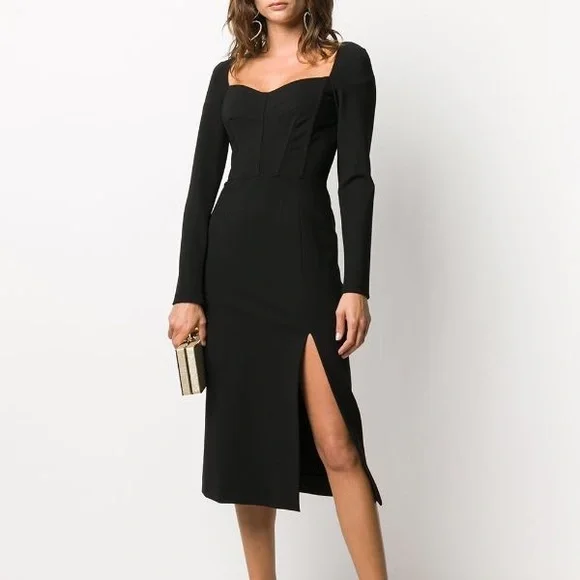 chinese dress ladies Dolce & Gabbana Black Lace Trim Cotton Sheath Midi Dress main image 1